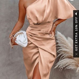Cupshe pink silk off the shoulder dress